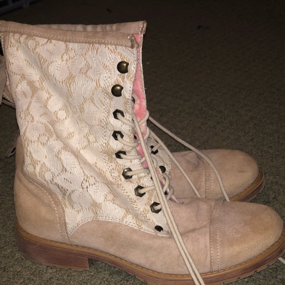 Lace and suede combat boots